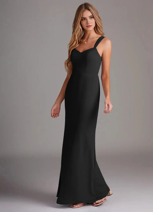 Black Sweetheart Neck Sleeveless Evening Gown Sheath Pleated Chiffon Bridesmaid Dresses by YiHuiw