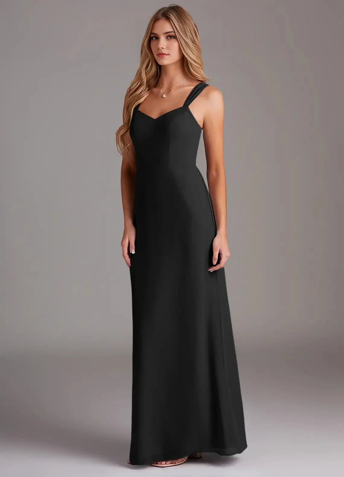 Black Sweetheart Neck Sleeveless Evening Gown Sheath Pleated Chiffon Bridesmaid Dresses by YiHuiw