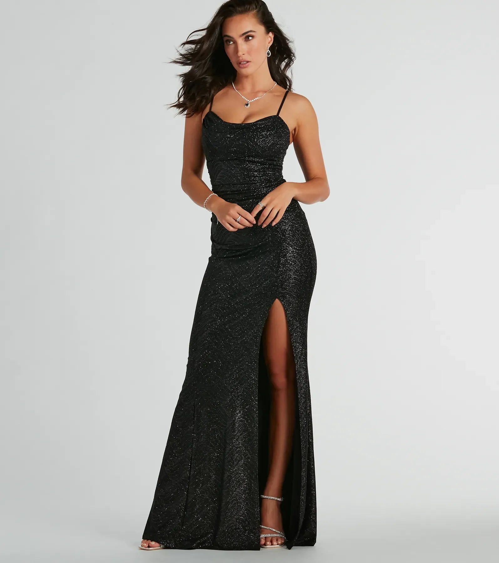 Black Mermaid Spaghetti Strap High Slit Floor-Length Wedding Dress - Yihuiw by Yihuiw