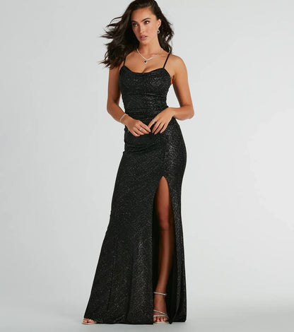 Black Mermaid Spaghetti Strap High Slit Floor-Length Wedding Dress - Yihuiw by Yihuiw