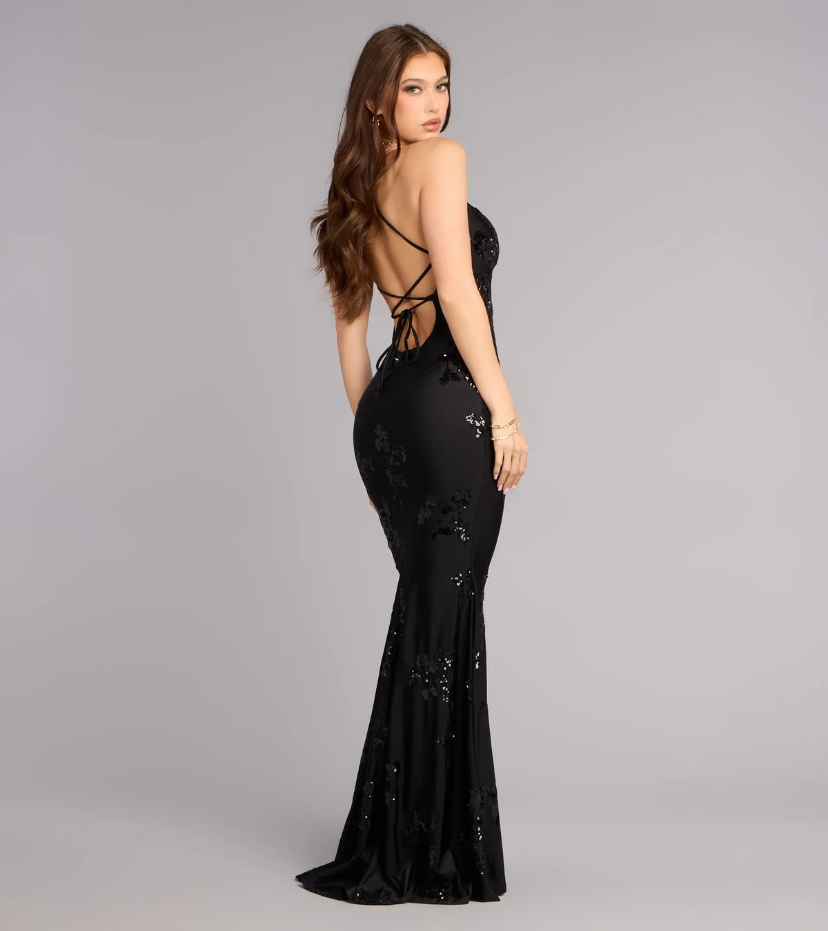 Black Mermaid Spaghetti Strap Lace Lace-Up Back Floor-Length Wedding Dress - Yihuiw by Yihuiw