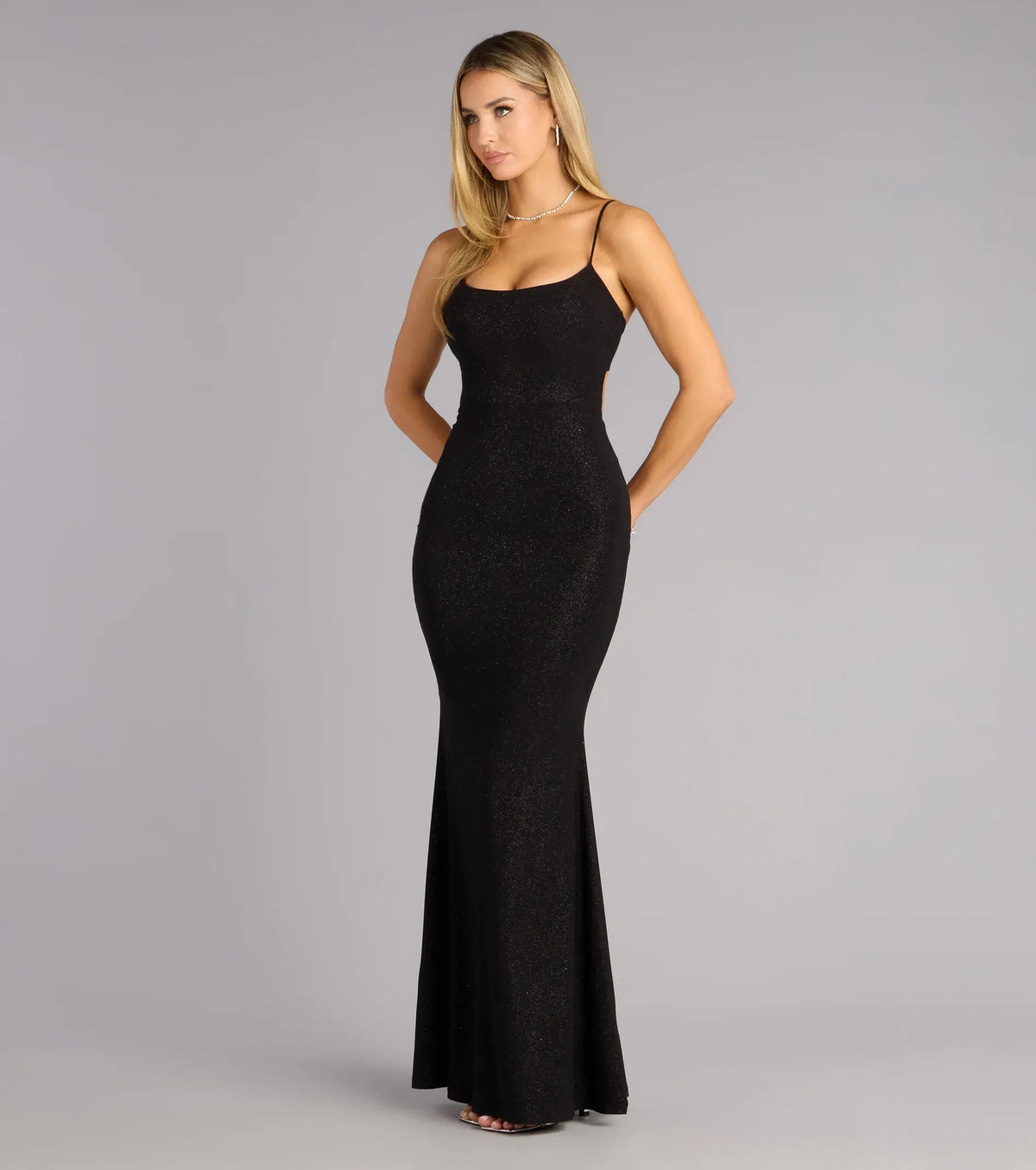 Black Mermaid Spaghetti Strap Lace Lace-Up Back Floor-Length Wedding Dress - Yihuiw by Yihuiw