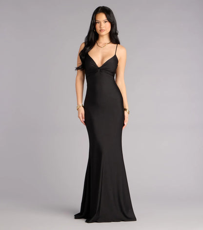 Black Mermaid V-Neck Cutout Floor-Length Wedding Dress - Yihuiw by Yihuiw