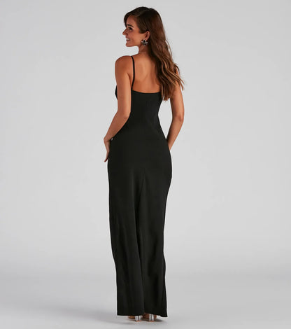 Black Mermaid V-Neck High Slit Floor-Length Wedding Dress - Yihuiw by Yihuiw