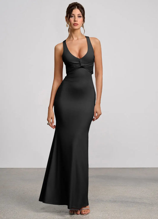 Black Mermaid Ruched Floor-Length Wedding Dress - Yihuiw by Yihuiw