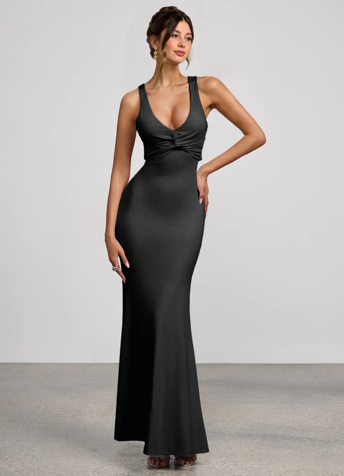 Black Mermaid Ruched Floor-Length Wedding Dress - Yihuiw by Yihuiw