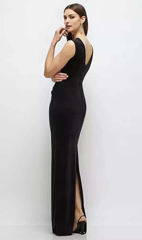 Black Velvet Ruched Sleeveless Maxi Dress Wrinkle Design Mother of the Bride Dresses by YiHuiw