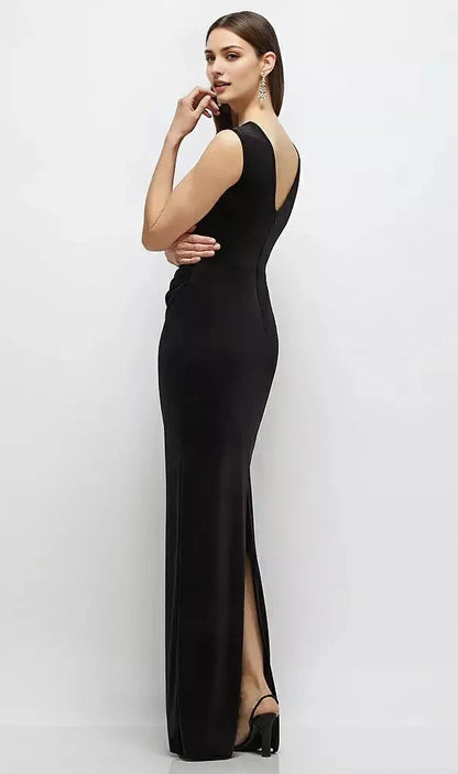 Black Velvet Ruched Sleeveless Maxi Dress Wrinkle Design Mother of the Bride Dresses by YiHuiw