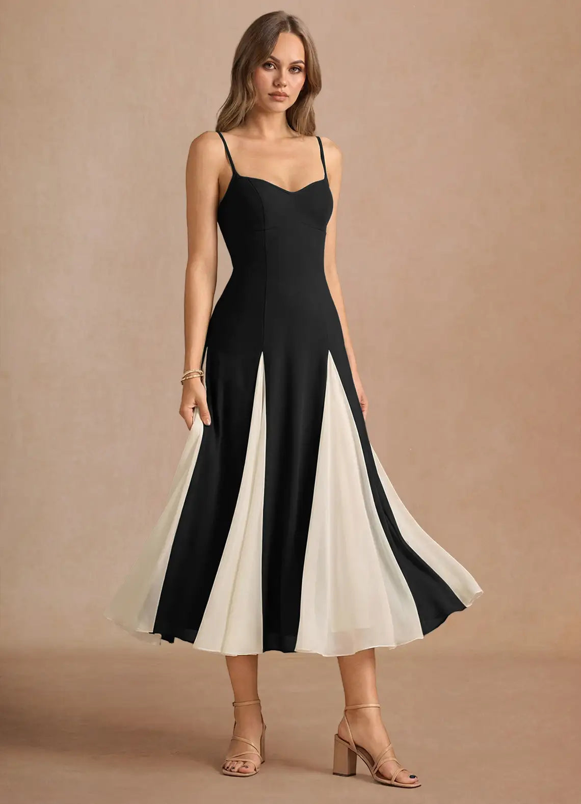 Black Spaghetti Strap Midi Wedding Dress - Yihuiw by Yihuiw