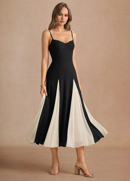Black Spaghetti Strap Midi Wedding Dress - Yihuiw by Yihuiw
