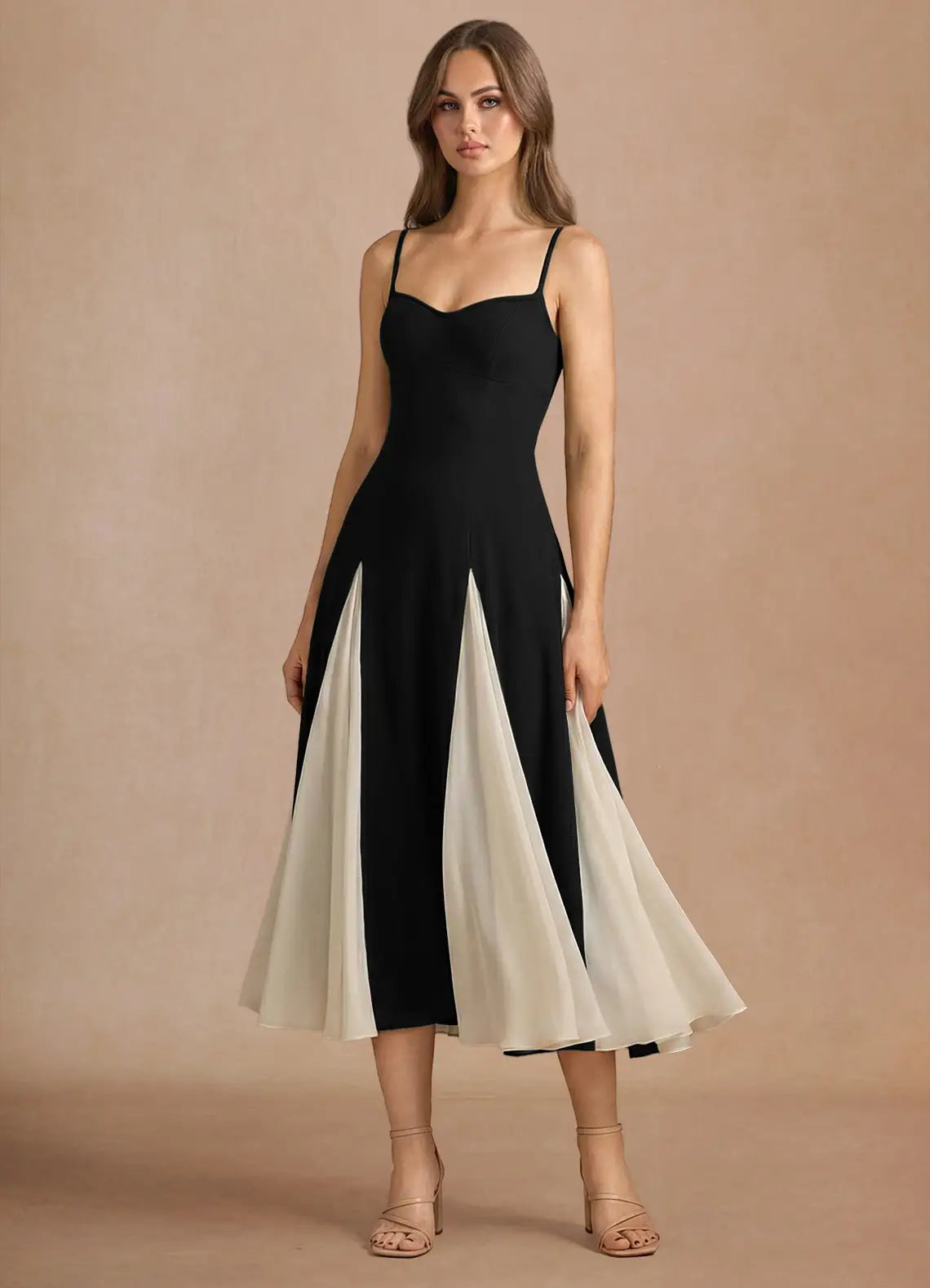 Black Spaghetti Strap Midi Wedding Dress - Yihuiw by Yihuiw