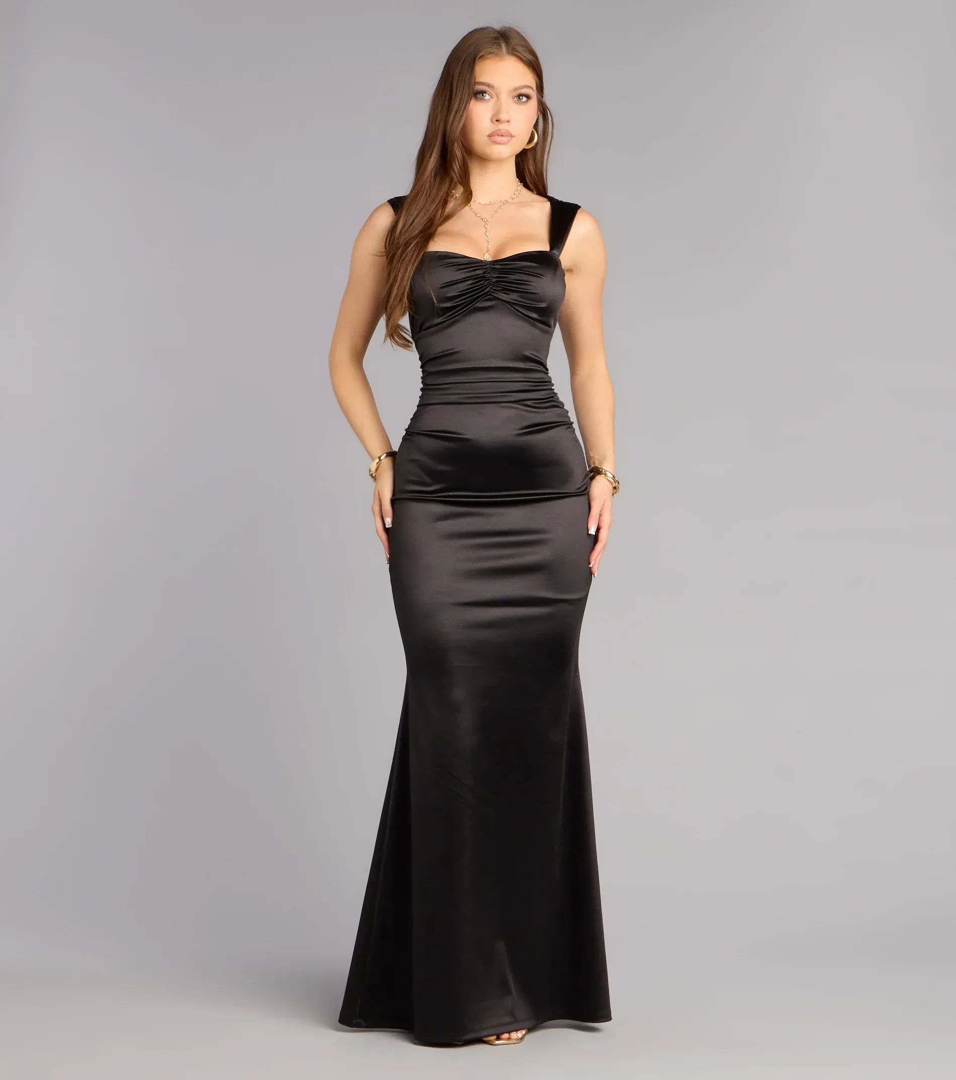 Black Mermaid Sweetheart Lace Lace-Up Back Ruched Floor-Length Wedding Dress - Yihuiw by Yihuiw
