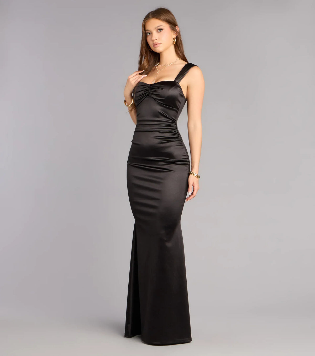 Black Mermaid Sweetheart Lace Lace-Up Back Ruched Floor-Length Wedding Dress - Yihuiw by Yihuiw