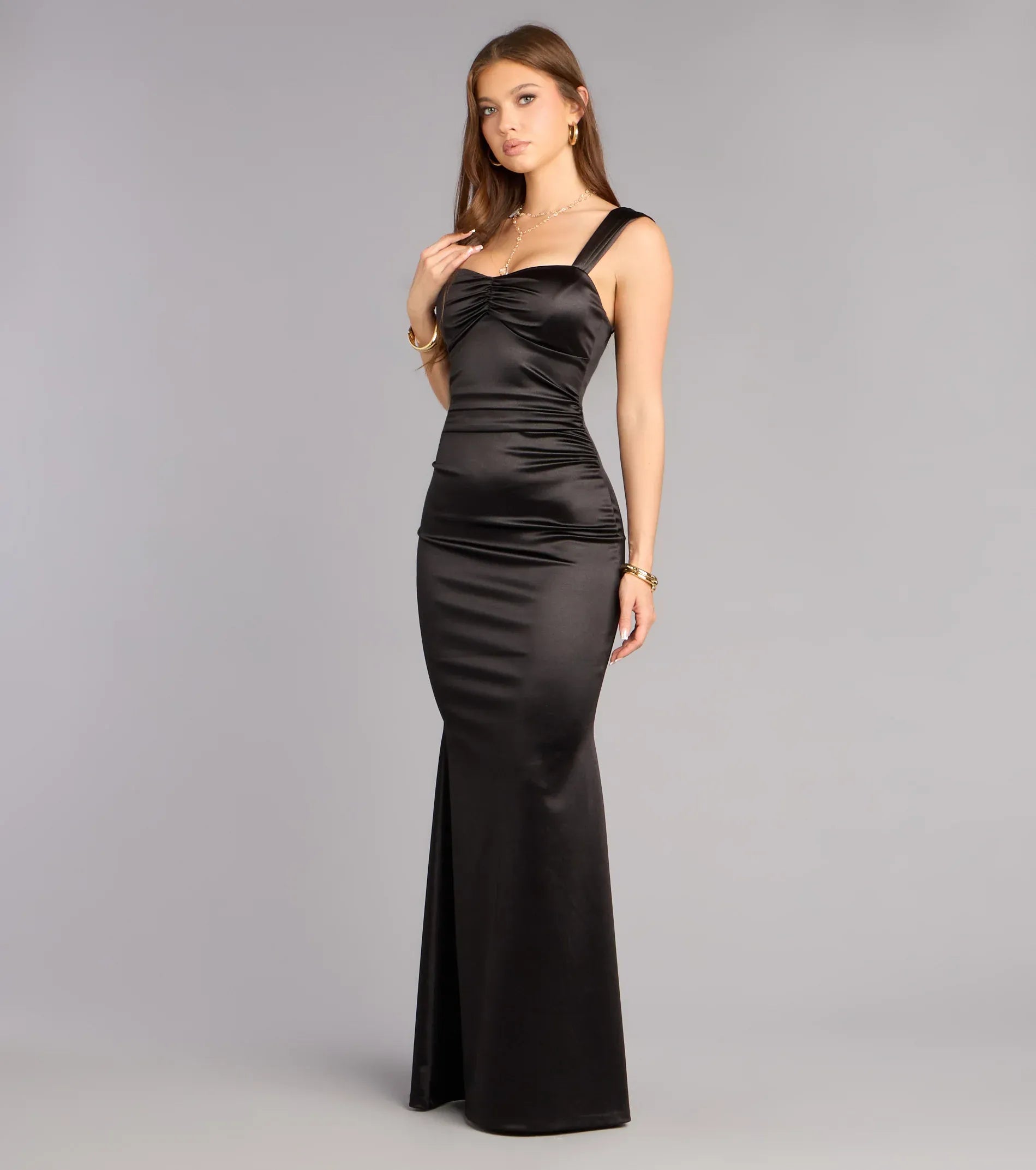 Black Mermaid Sweetheart Lace Lace-Up Back Ruched Floor-Length Wedding Dress - Yihuiw by Yihuiw