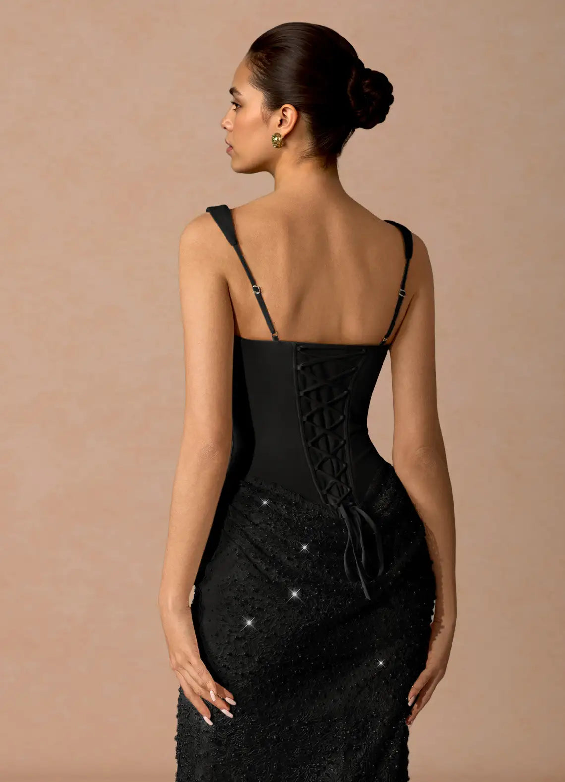 Black Mermaid Square Neck Sequin Lace-Up Back Draped Floor-Length Wedding Dress - Yihuiw by Yihuiw
