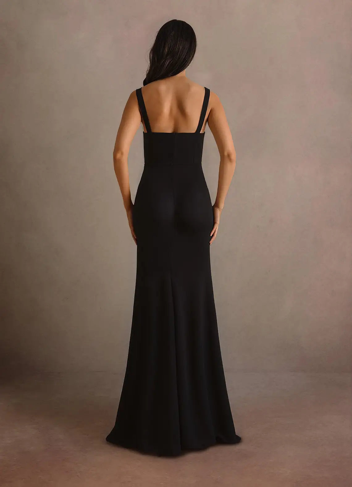 Black Mermaid Square Neck High Slit Floor-Length Wedding Dress - Yihuiw by Yihuiw