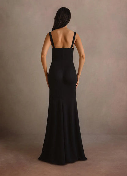 Black Mermaid Square Neck High Slit Floor-Length Wedding Dress - Yihuiw by Yihuiw