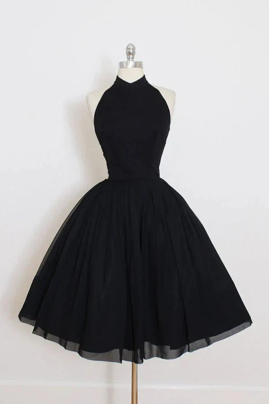 Black Halter Homecoming Dress,A Line Open Back Short Prom Dresses simple gentle atmospheric and unique desi Bring summer colors to enhance whiteness by YiHuiw