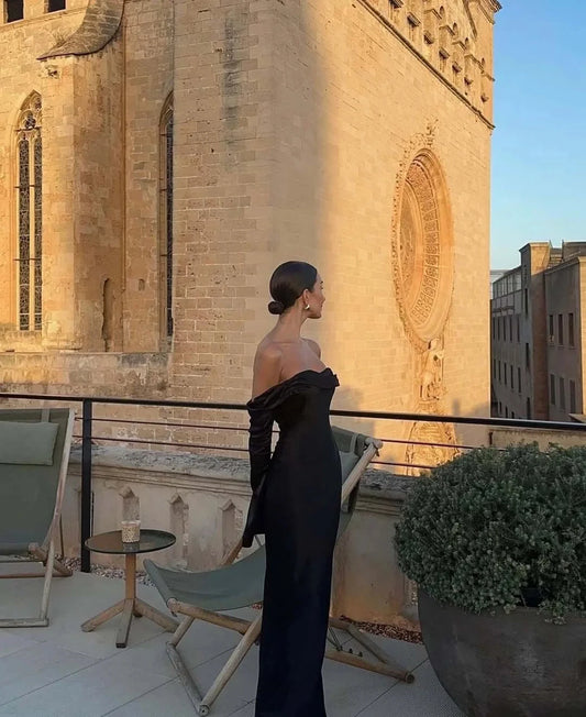 Black Long Sleeves Prom Dresses Strapless Mermaid Formal Evening Outfit simple gentle atmospheric and unique desi Bring summer colors to enhance whiteness by YiHuiw