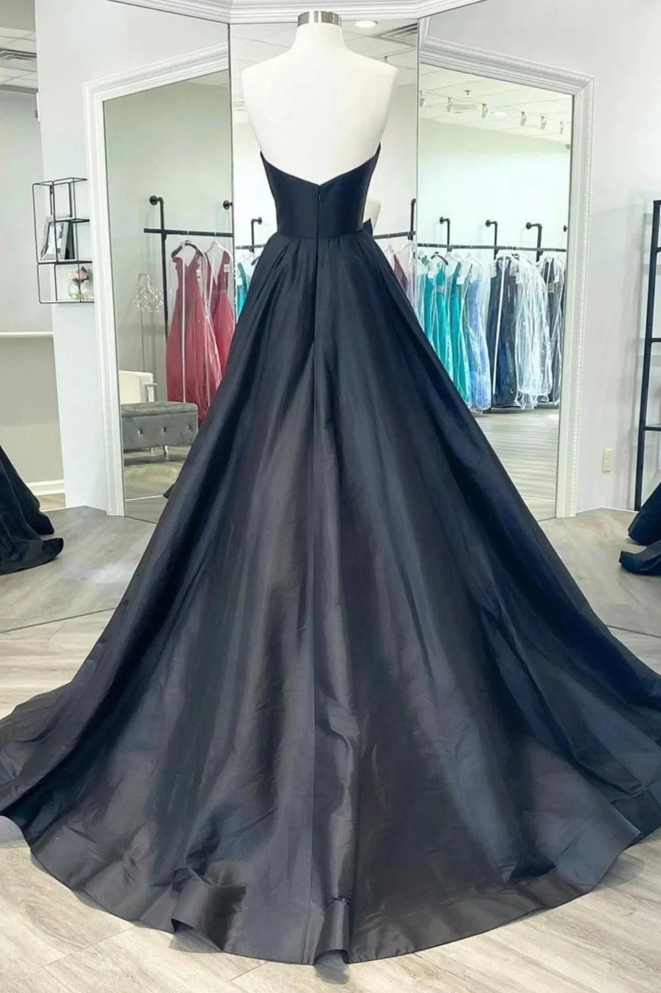 Black Satin Long A-Line Prom Dress,Women Evening Party Dresses simple gentle atmospheric and unique desi Bring summer colors to enhance whiteness by YiHuiw