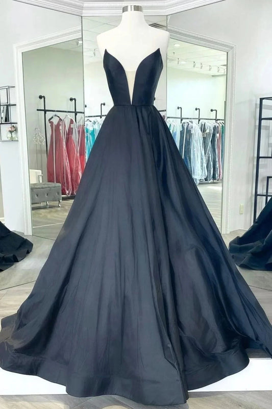 Black Satin Long A-Line Prom Dress,Women Evening Party Dresses simple gentle atmospheric and unique desi Bring summer colors to enhance whiteness by YiHuiw