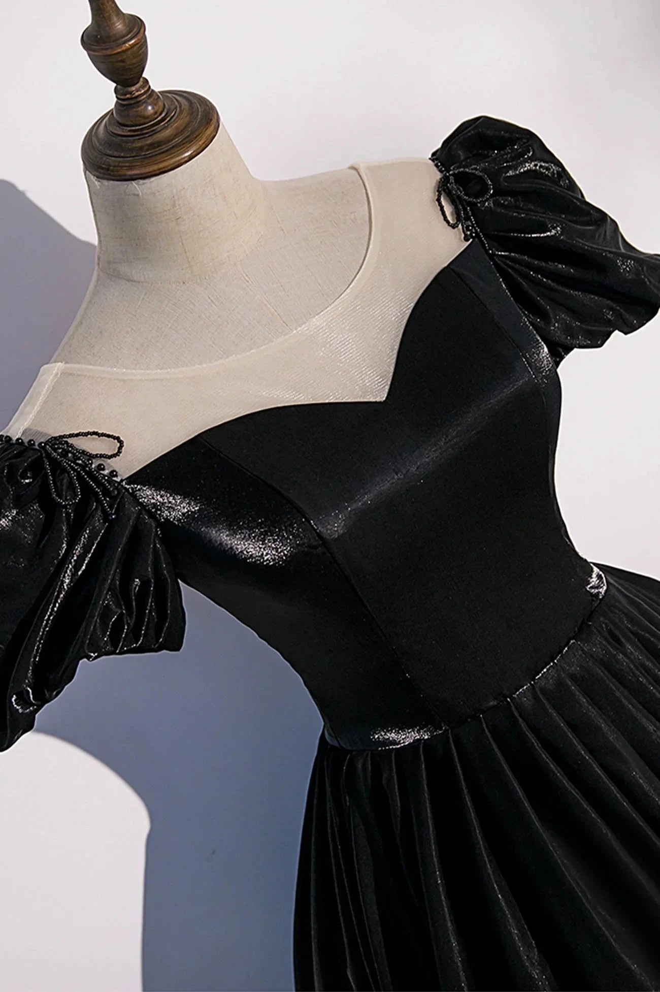 Black Satin Long Prom Dress Black A-Line Short Sleeve Evening Dress simple gentle atmospheric and unique desi Bring summer colors to enhance whitenes by YiHuiw