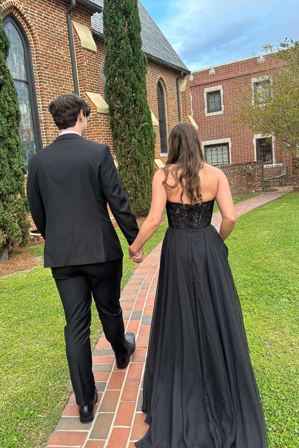 Black Strapless Lace Corset Prom Dress with Chiffon A-Line Skirt & Sweep Train by JiMiss Dresses