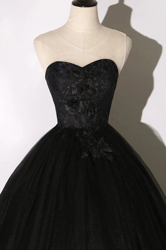 Black Tulle Lace Long Prom Dress Black Scoop Neckline Evening Party Dress simple gentle atmospheric and unique desi Bring summer colors to enhance whitenes by YiHuiw