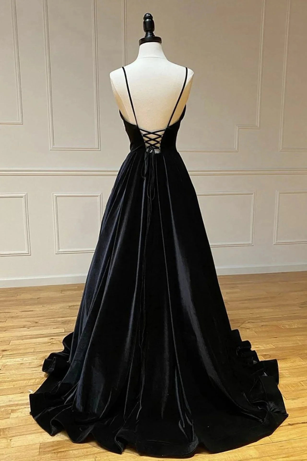 Black Velvet Long A-Line Prom Dress V-Neck Backless Evening Formal Dress simple gentle atmospheric and unique desi Bring summer colors to enhance whitenes by YiHuiw