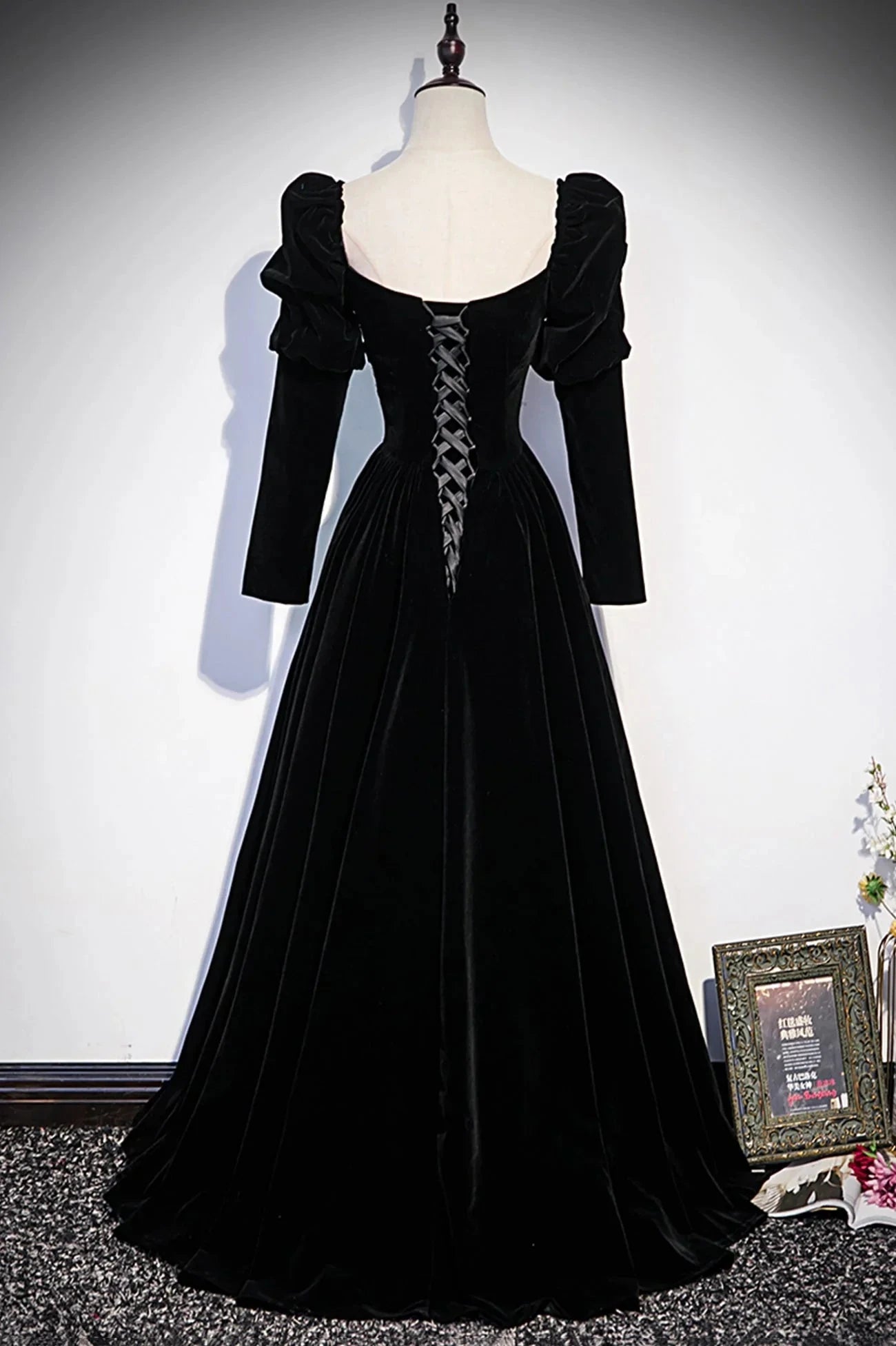 Black Velvet Long Sleeve Prom Dress A-Line Evening Party Dress simple gentle atmospheric and unique desi Bring summer colors to enhance whitenes by YiHuiw