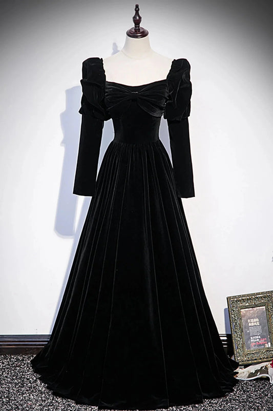 Black Velvet Long Sleeve Prom Dress A-Line Evening Party Dress simple gentle atmospheric and unique desi Bring summer colors to enhance whitenes by YiHuiw