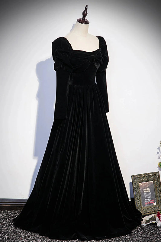 Black Velvet Long Sleeve Prom Dress A-Line Evening Party Dress simple gentle atmospheric and unique desi Bring summer colors to enhance whitenes by YiHuiw