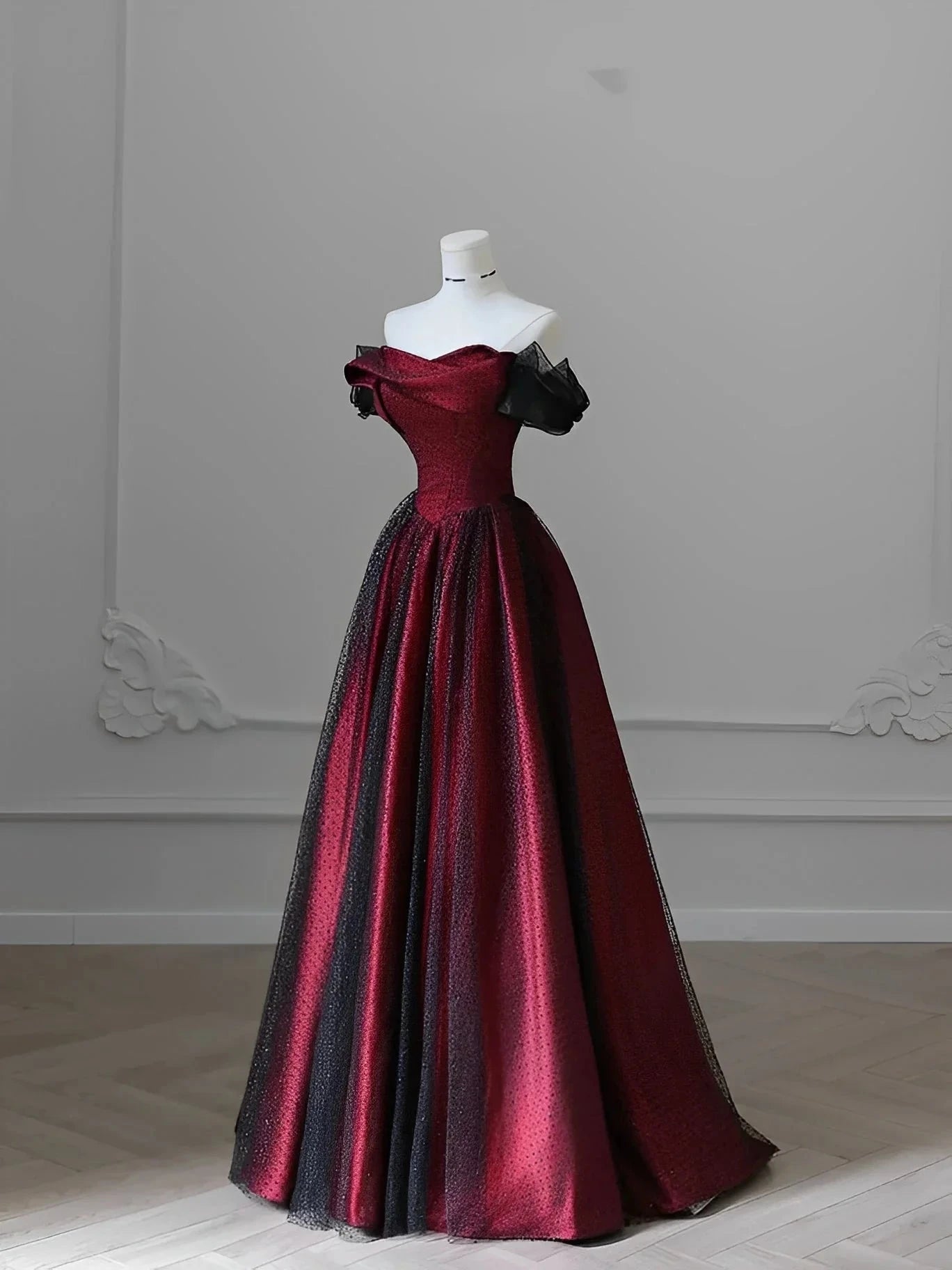 Black and Red Tulle Prom Dresses Long A-line Off Shoulder Wedding Party Gown Birthday simple gentle atmospheric and unique desi Bring summer colors to enhance whiteness by YiHuiw