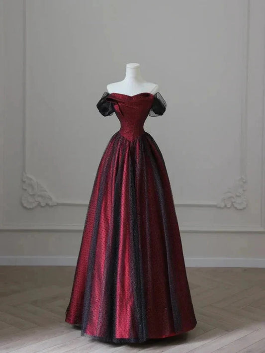 Black and Red Tulle Prom Dresses Long A-line Off Shoulder Wedding Party Gown Birthday simple gentle atmospheric and unique desi Bring summer colors to enhance whiteness by YiHuiw