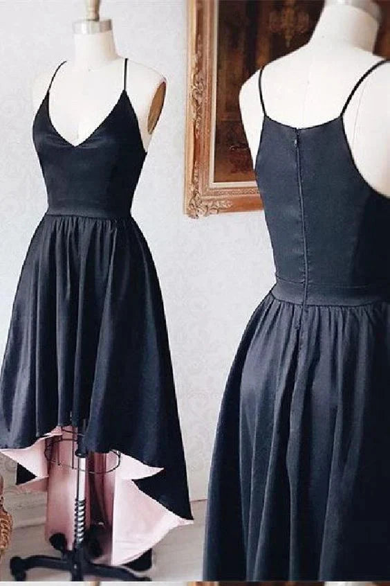 Black camisole dress with deep V-neck design suitable for dinners, parties and other occasions by YiHuiw
