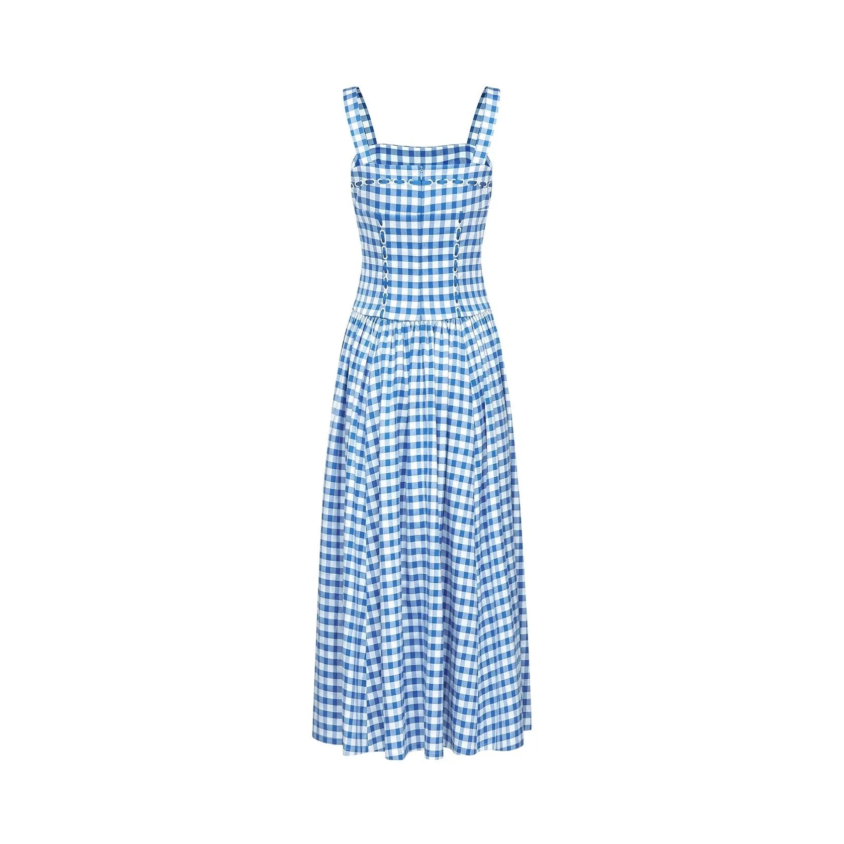 Blue and White Gingham Strappy Midi Dress gingham midi dress Evening Dress by YiHuiw