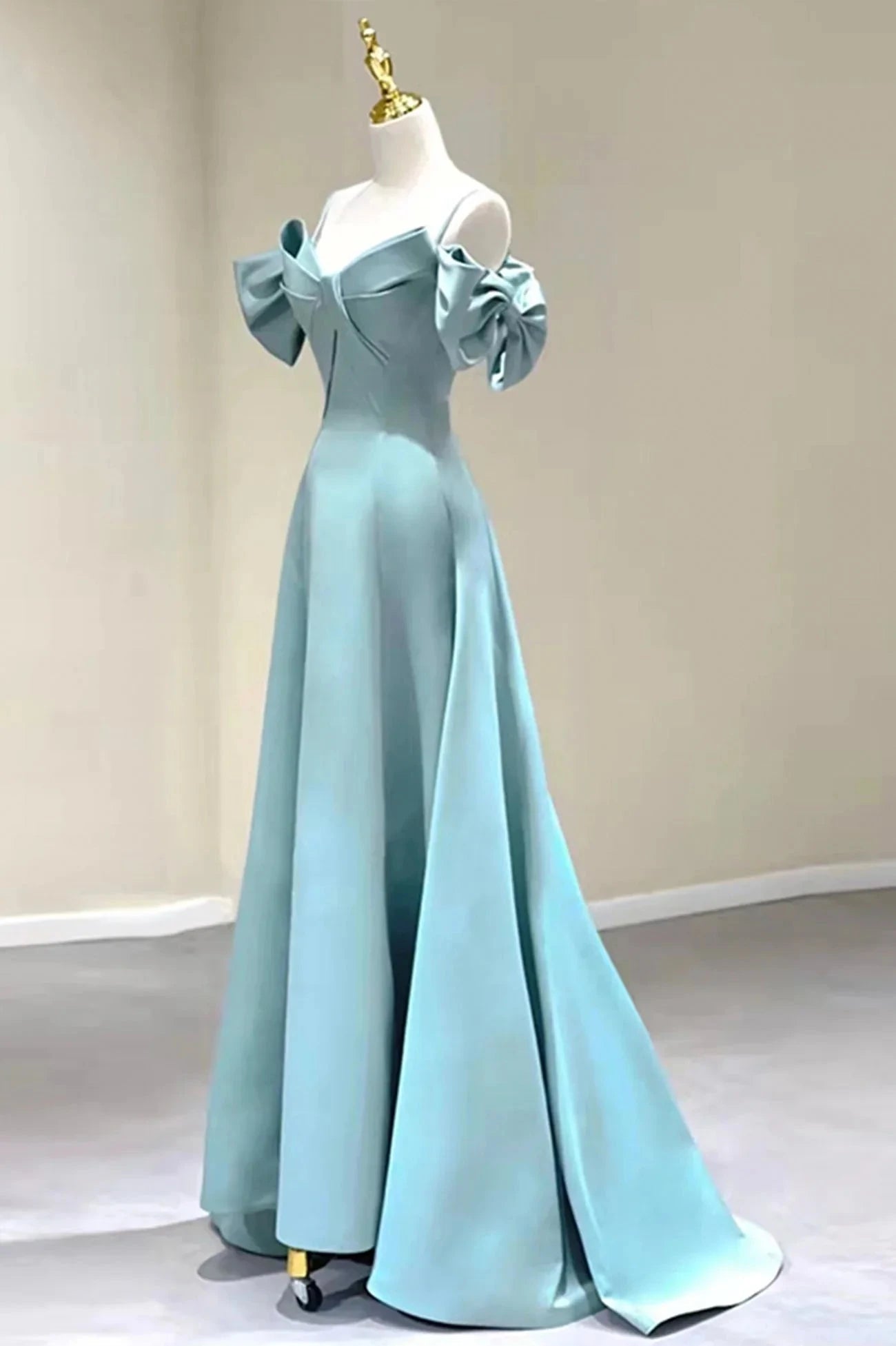 Blue Satin Long A-Line Prom Dress Unique Spaghetti Straps Evening Dress simple gentle atmospheric and unique desi Bring summer colors to enhance whitenes by YiHuiw