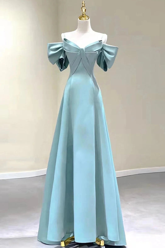 Blue Satin Long A-Line Prom Dress Unique Spaghetti Straps Evening Dress simple gentle atmospheric and unique desi Bring summer colors to enhance whitenes by YiHuiw