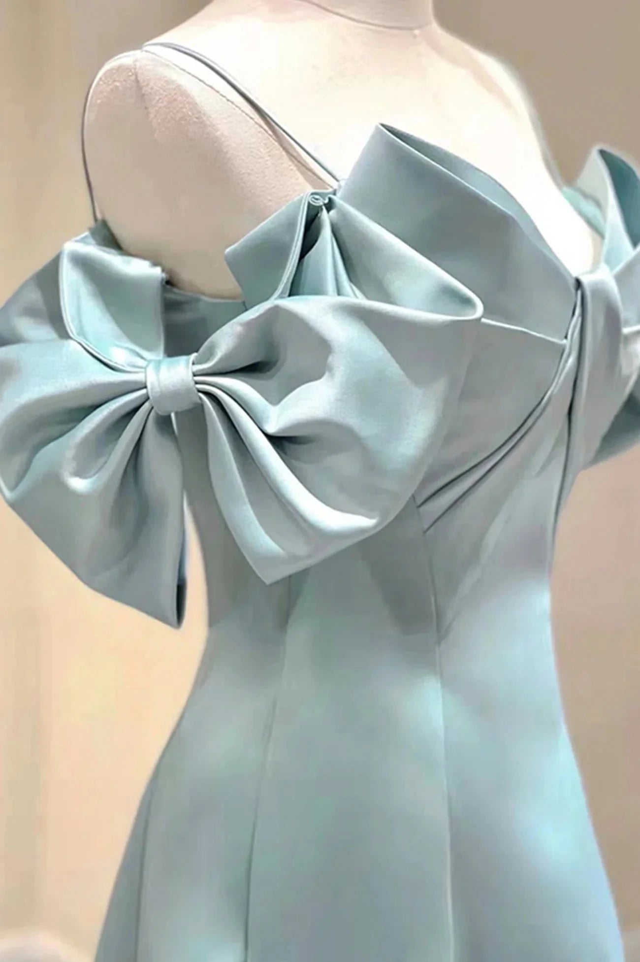 Blue Satin Long A-Line Prom Dress Unique Spaghetti Straps Evening Dress simple gentle atmospheric and unique desi Bring summer colors to enhance whitenes by YiHuiw