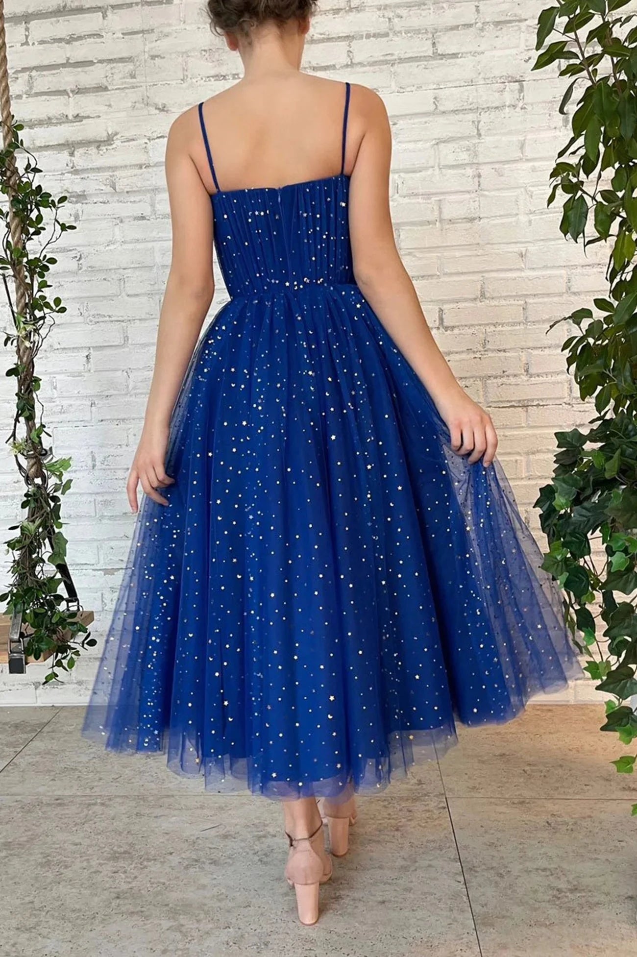Blue Tulle Short A-Line Prom Dress Cute Spaghetti Strap Homecoming Party Dress simple gentle atmospheric and unique desi Bring summer colors to enhance whitenes by YiHuiw