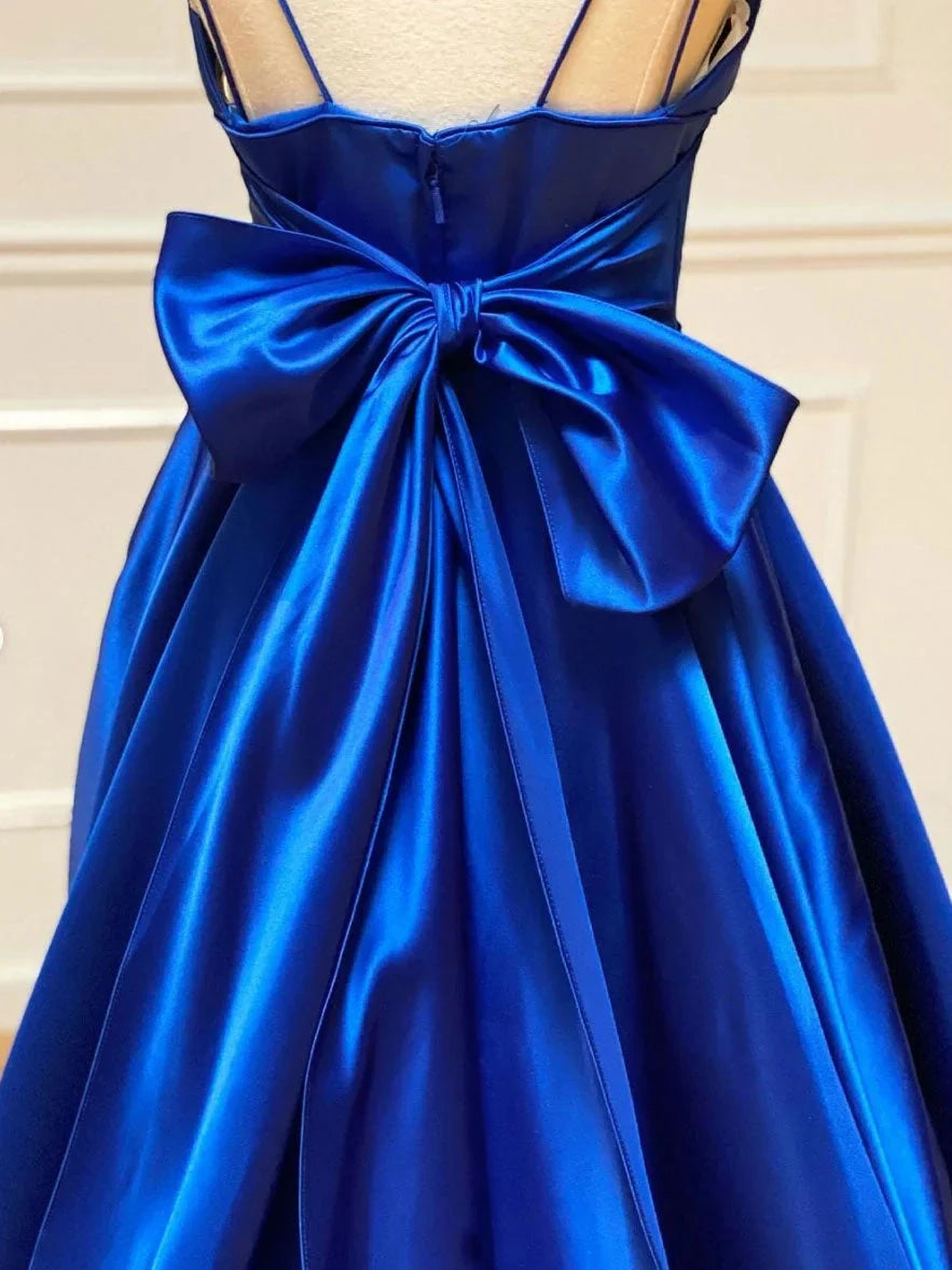 Blue v neck satin long prom dress blue evening dress simple gentle atmospheric and unique desi Bring summer colors to enhance whitenes by YiHuiw
