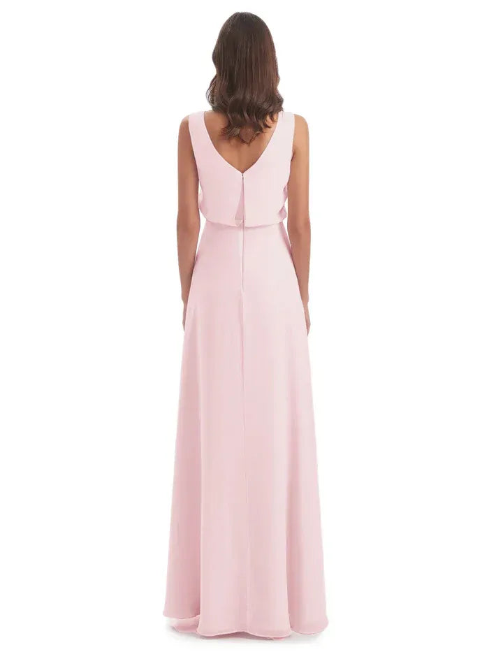A-Line Cowl Neck Chiffon Sleeveless Floor-Length Wedding Dress - Yihuiw by Yihuiw