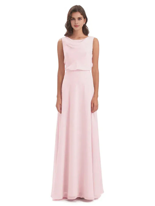 A-Line Cowl Neck Chiffon Sleeveless Floor-Length Wedding Dress - Yihuiw by Yihuiw