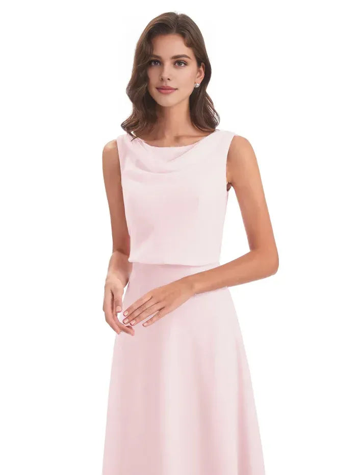 A-Line Cowl Neck Chiffon Sleeveless Floor-Length Wedding Dress - Yihuiw by Yihuiw