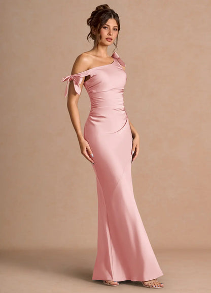 Mermaid Off-Shoulder Satin Asymmetric Floor-Length Wedding Dress - Yihuiw by Yihuiw