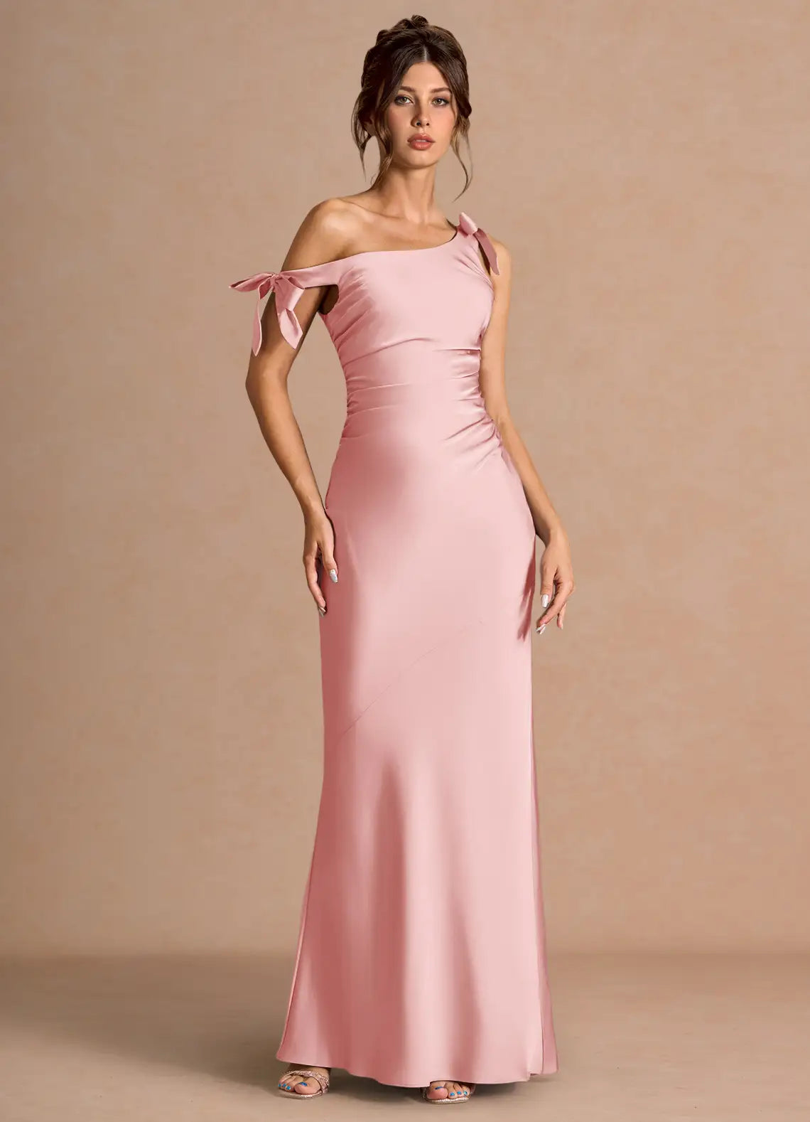 Mermaid Off-Shoulder Satin Asymmetric Floor-Length Wedding Dress - Yihuiw by Yihuiw