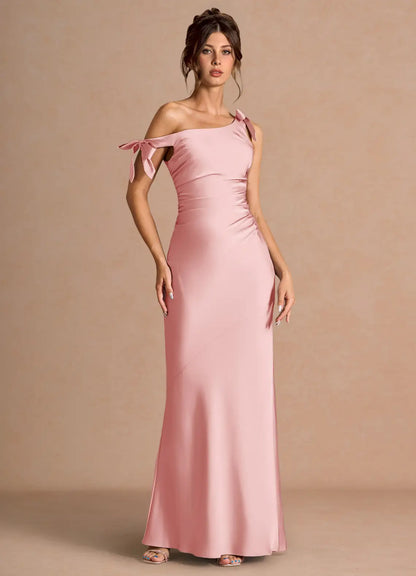 Mermaid Off-Shoulder Satin Asymmetric Floor-Length Wedding Dress - Yihuiw by Yihuiw