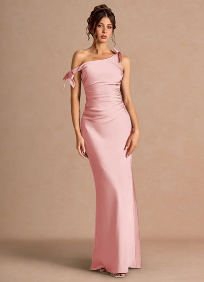 Mermaid Off-Shoulder Satin Asymmetric Floor-Length Wedding Dress - Yihuiw by Yihuiw