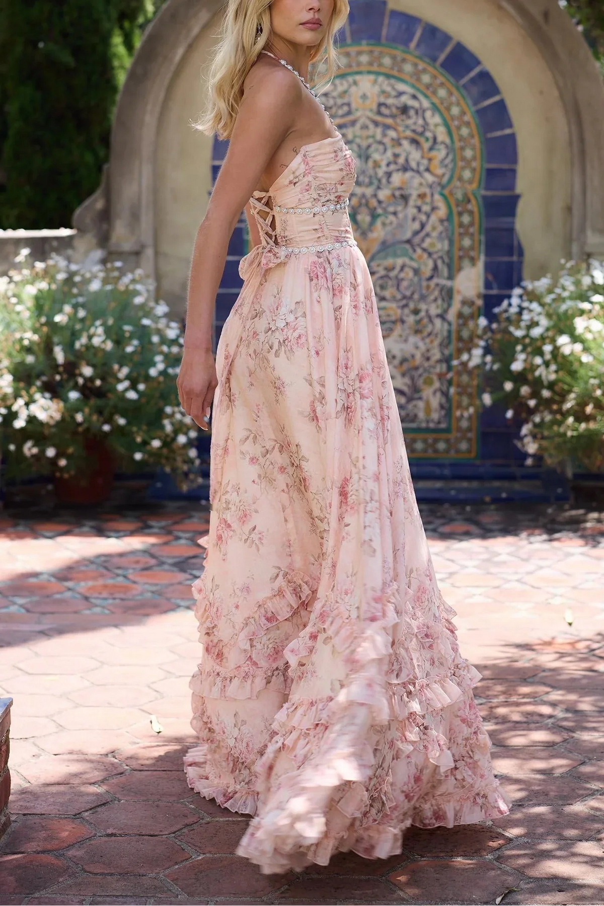 Halter Ruffled Floor-Length Wedding Dress - Yihuiw by Yihuiw