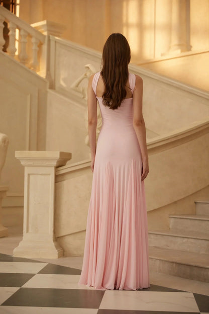 Blush Neck Mermaid Maxi Dress Pink Sweetheart Neck Maxi Dress Evening Dress by YiHuiw